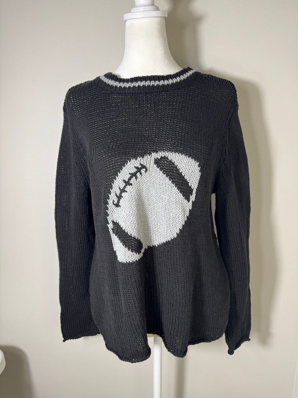 Wooden Ships Football Sweater Black Knit Size XS/Small